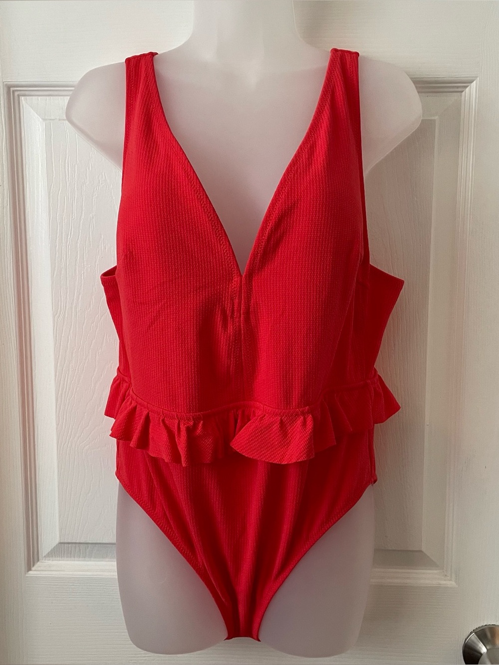 NWT Jessica Simpson Swimsuit One Piece Ruffle-Waist Orange/Red